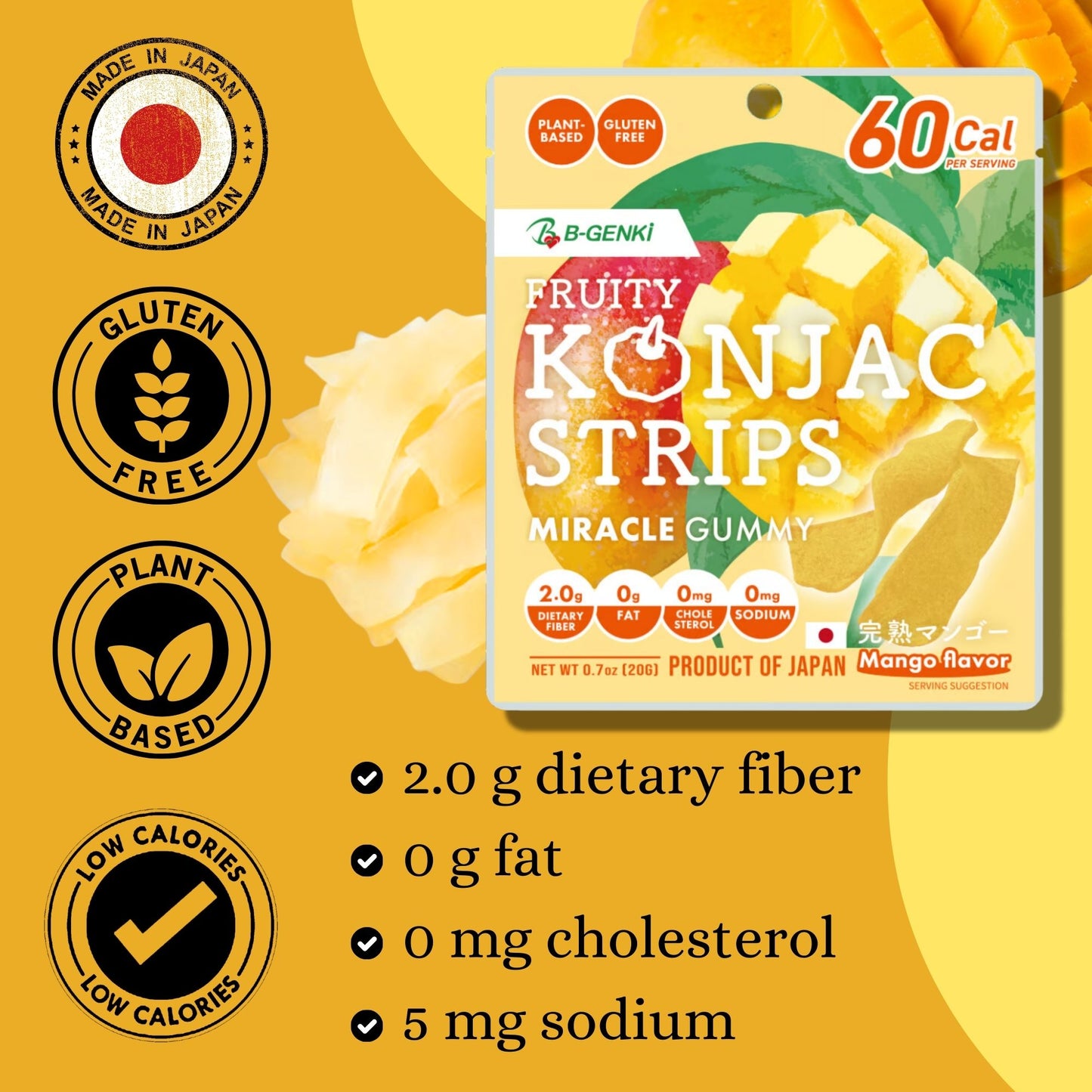 B-GENKi Fruity Konjac Strips Mango 0.7oz (20g)